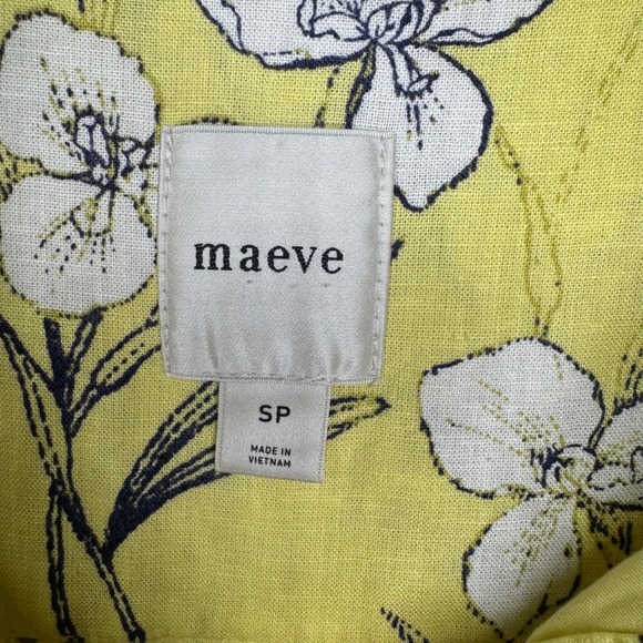 Maeve Anthropologie Yellow Floral Linen Blend Tiered Babydoll Mini Dress SP - Picture 3 of 10